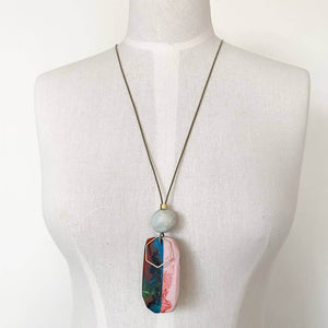 FARBE DESIGN Series 1 Resin Cluster Geometric Clay Bead Necklace - Pink/Green Necklace - Zabecca Living