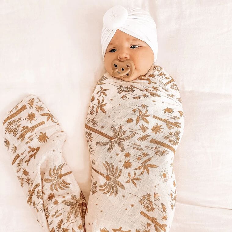 FOX & FALLOW Desert Palms Organic Muslin Wrap Swaddle BABY (0-12 Mths) - Zabecca Living