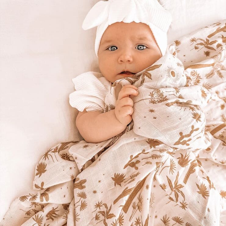 FOX & FALLOW Desert Palms Organic Muslin Wrap Swaddle BABY (0-12 Mths) - Zabecca Living