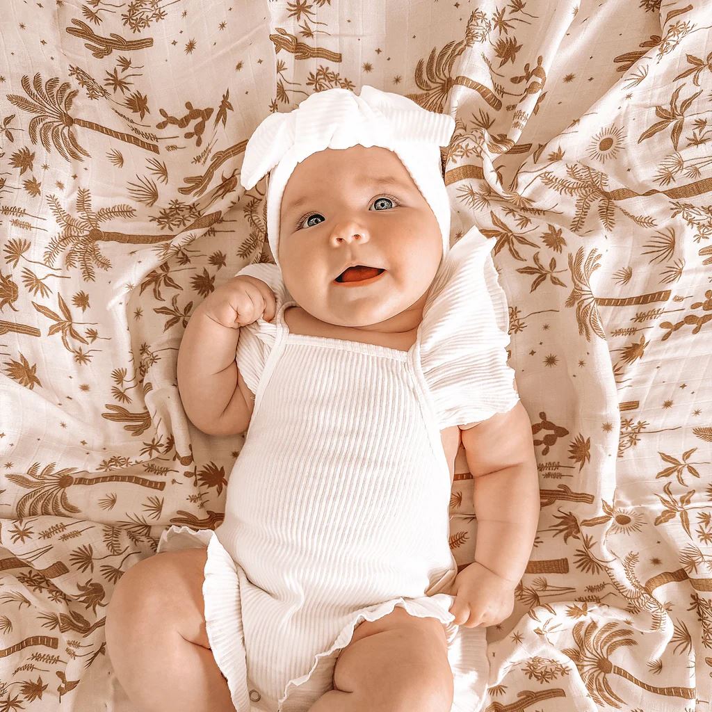 FOX & FALLOW Desert Palms Organic Muslin Wrap Swaddle BABY (0-12 Mths) - Zabecca Living