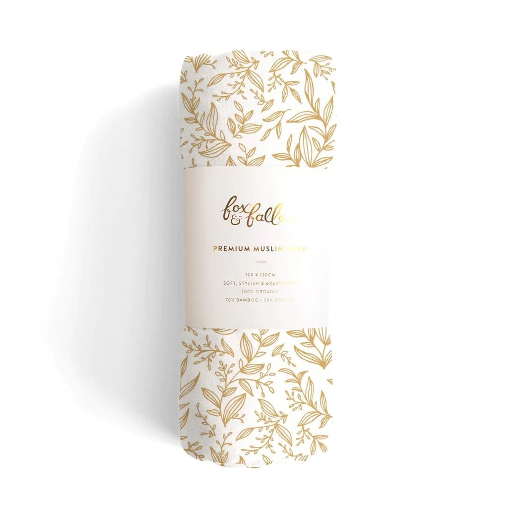 FOX & FALLOW Golden Vines Organic Muslin Wrap Swaddle BABY (0-12 Mths) - Zabecca Living