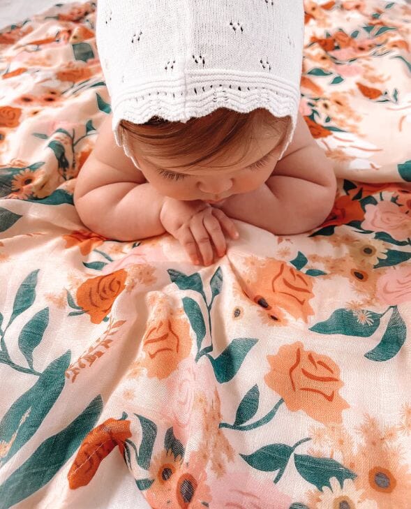 FOX & FALLOW Rose Garden Organic Muslin Wrap Swaddle BABY (0-12 Mths) - Zabecca Living