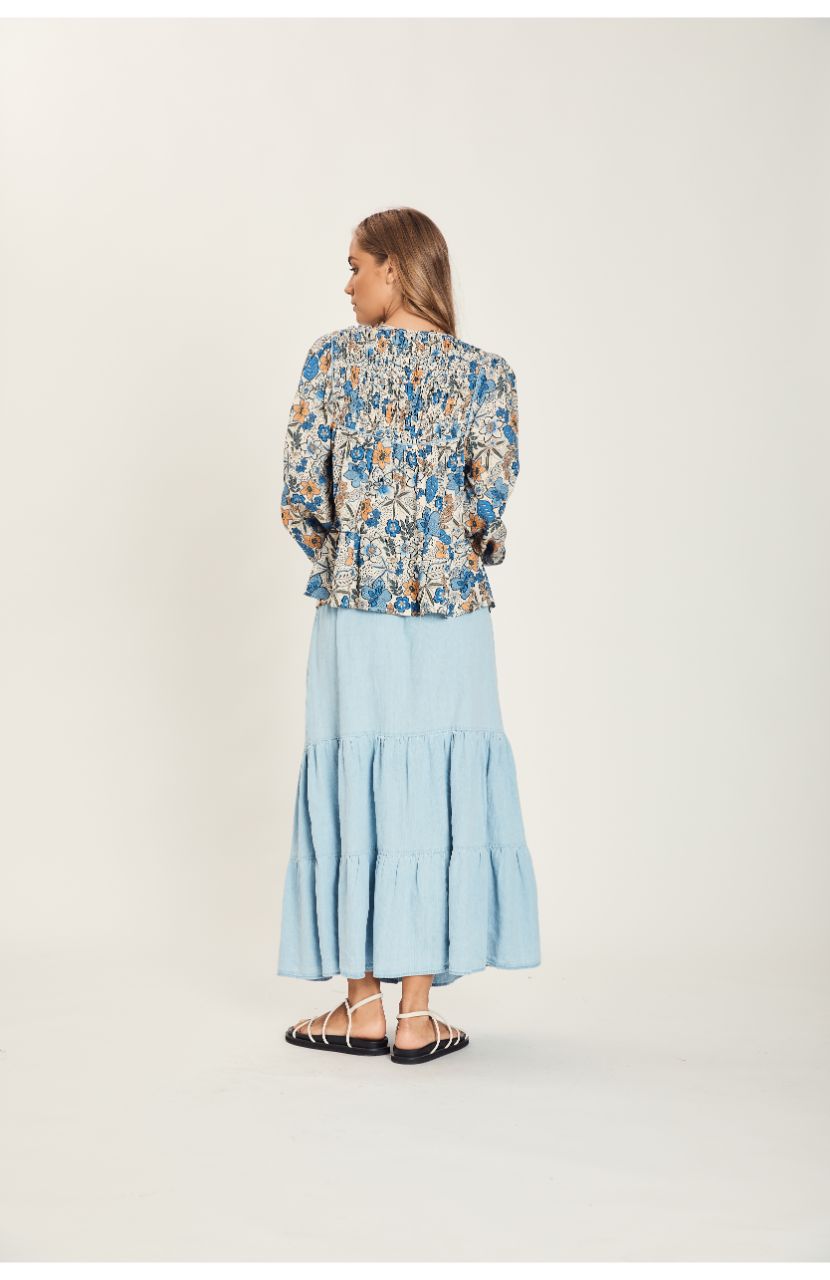 HARNI Emilie Shirred Top - Blue Ivy Shirts &amp; Blouses - Zabecca Living