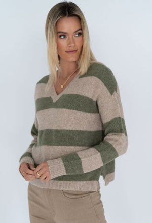 HUMIDITY LIFESTYLE Bree Jumper - Khaki Stripe Jumpers + Knitwear - Zabecca Living