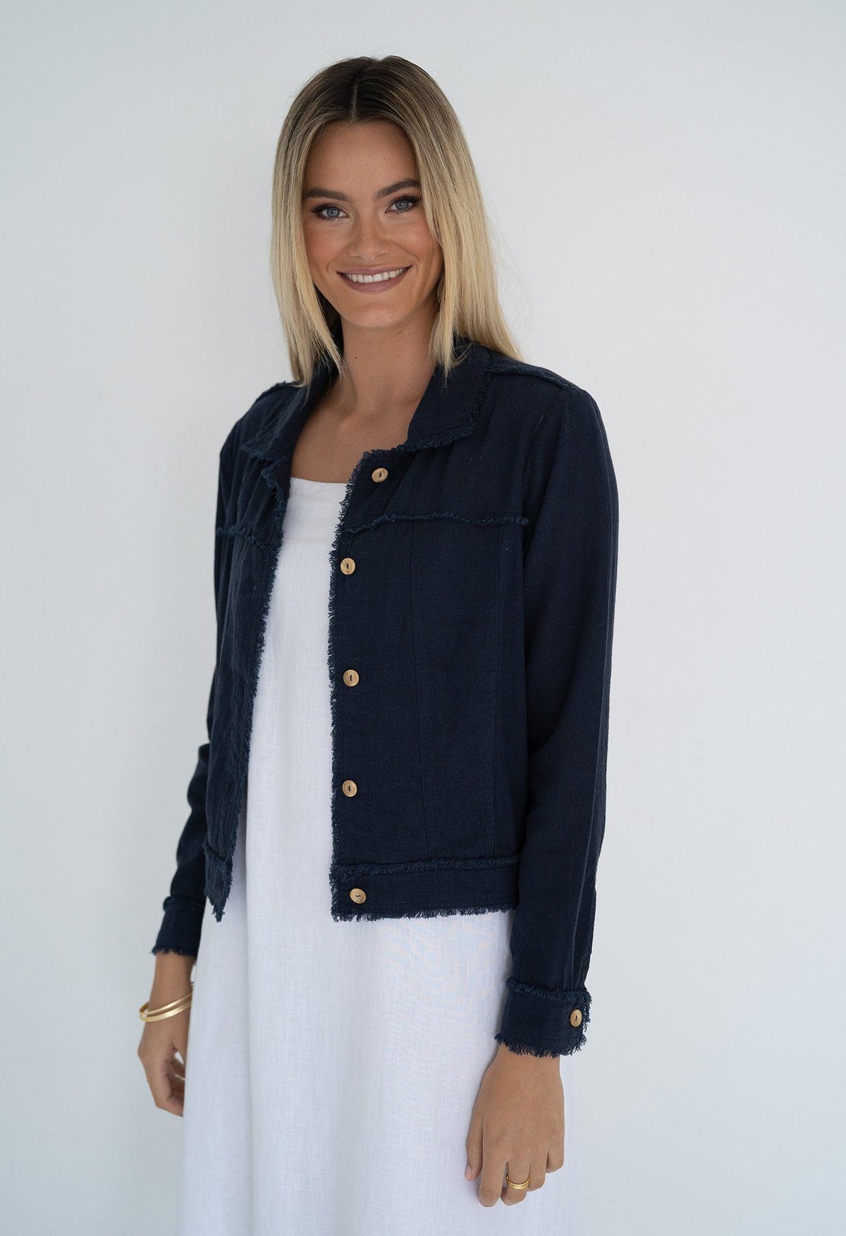 HUMIDITY LIFESTYLE Isabella Linen Jacket - Navy Jackets - Zabecca Living