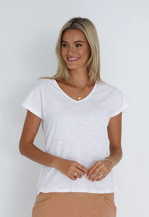 HUMIDITY LIFESTYLE Must Have V-Neck Tee- White Tee - Zabecca Living