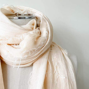 INZAGI Frayed Cotton Scarf - Cream scarf - Zabecca Living