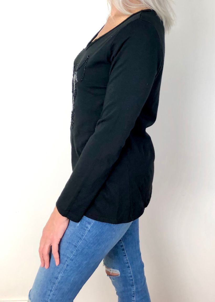 ITALIAN STAR Buffalo Sequin Long Sleeve Top - Black Long Sleeve Tees - Zabecca Living