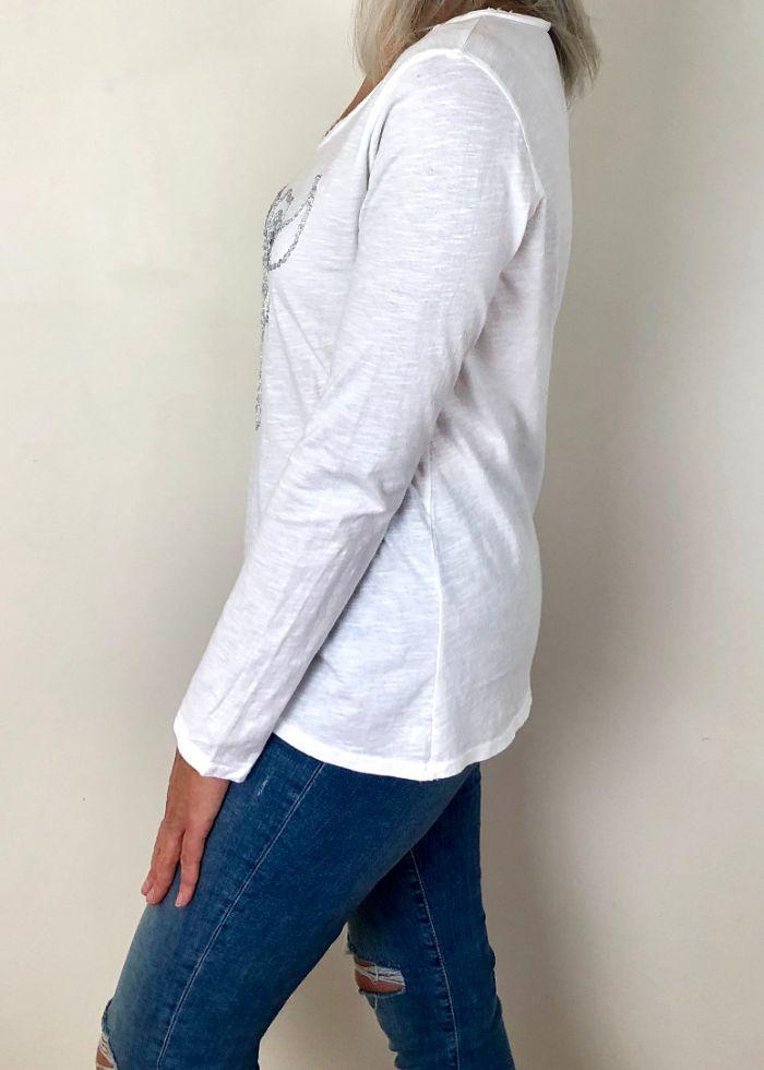 ITALIAN STAR Buffalo Sequin Long Sleeve Top - White Long Sleeve Tees - Zabecca Living