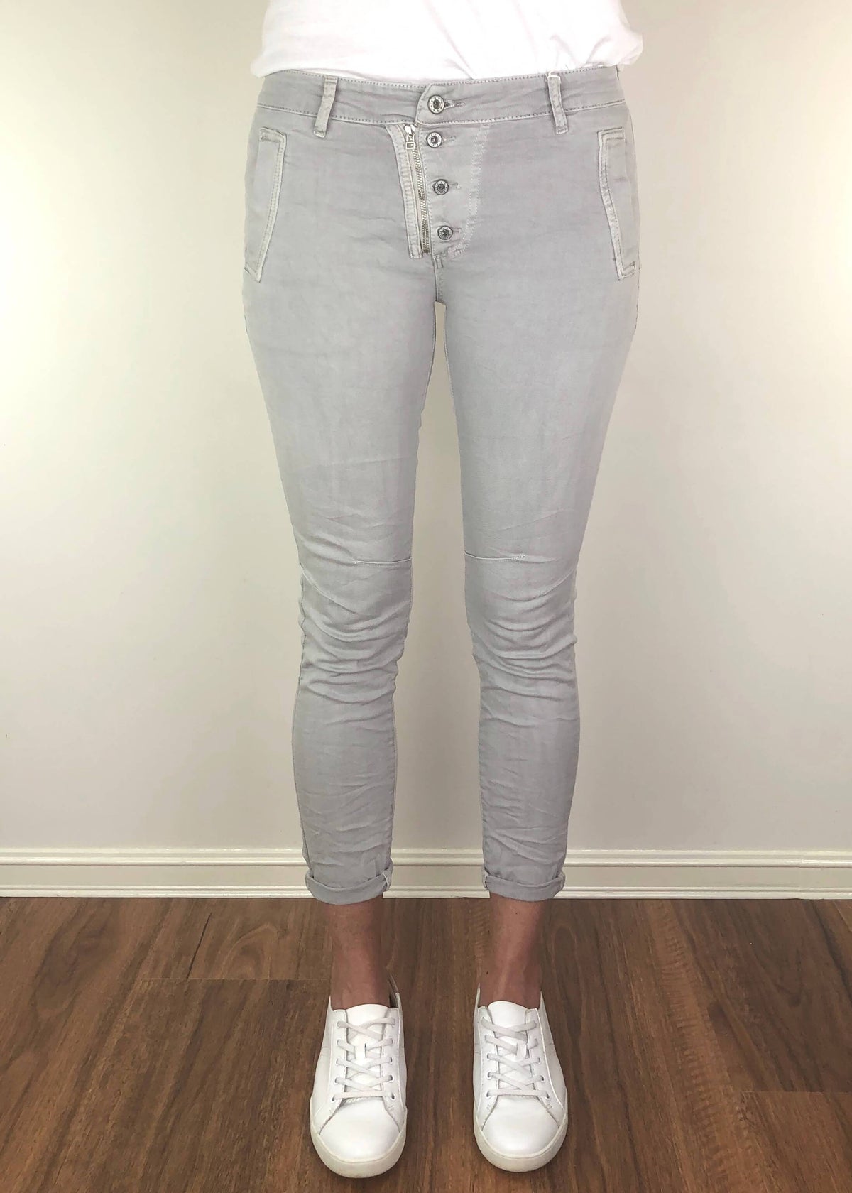 ITALIAN STAR Button Jeans - Light Grey JEANS - Zabecca Living