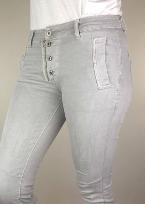 ITALIAN STAR Button Jeans - Light Grey JEANS - Zabecca Living