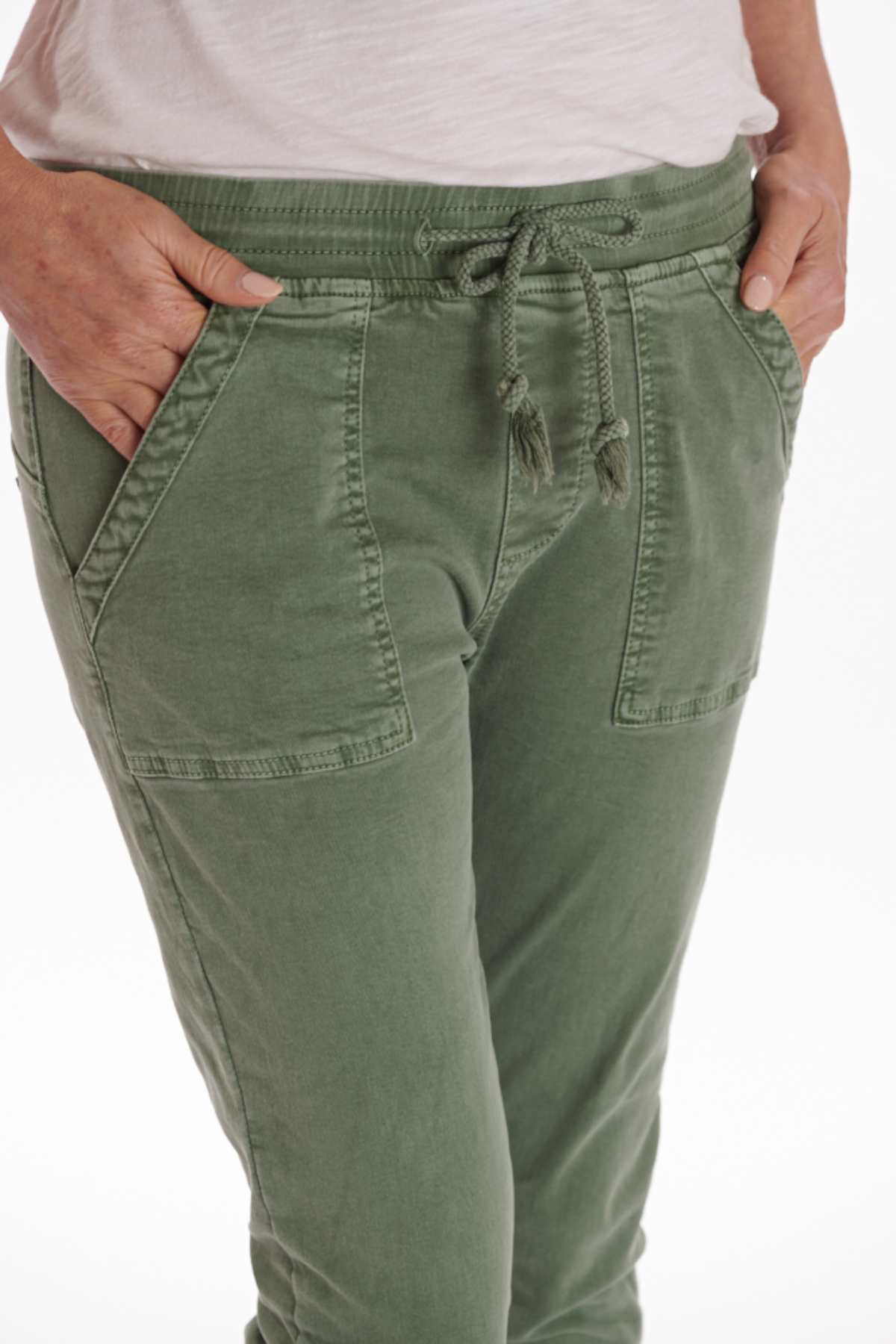 ITALIAN STAR Drill Jogger with Lurex Trim - Khaki JEANS - Zabecca Living