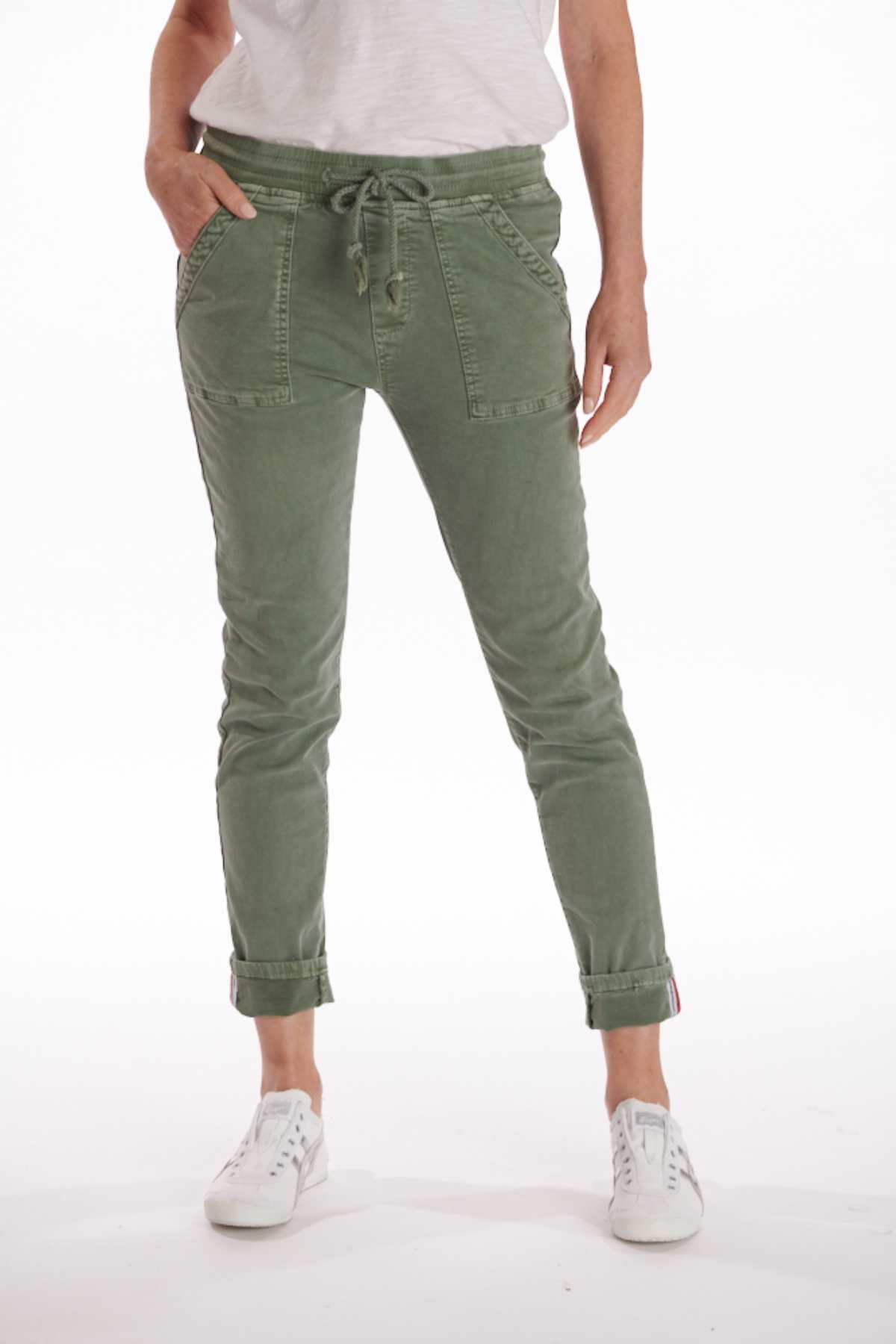ITALIAN STAR Drill Jogger with Lurex Trim - Khaki JEANS - Zabecca Living