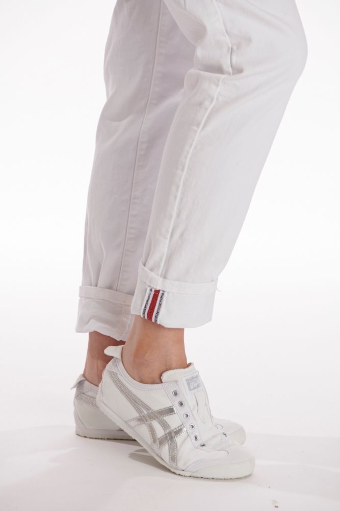ITALIAN STAR Drill Jogger with Lurex Trim - White JEANS - Zabecca Living