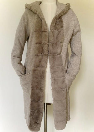 ITALIAN STAR Fur Trim Cardi - Taupe Jumpers + Knitwear - Zabecca Living