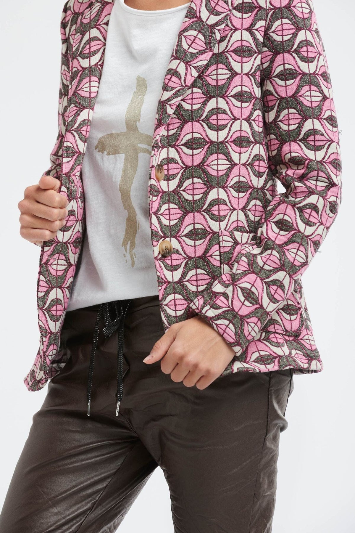 ITALIAN STAR Jacquard Lucille Jacket - Pink Jackets + Coats - Zabecca Living