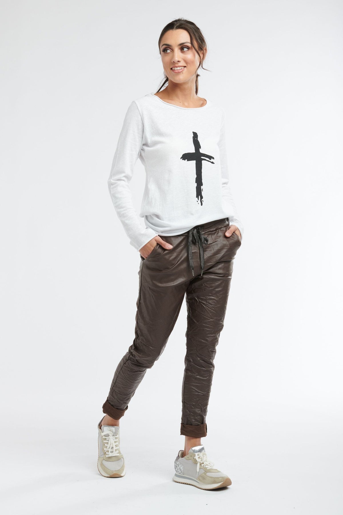 ITALIAN STAR Metallic Pant - Chocolate JOGGER - Zabecca Living