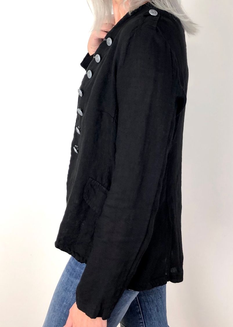 ITALIAN STAR Soldier Linen Jacket - Black Jacket - Zabecca Living