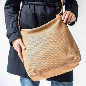 JUJU & CO Perforated Leather Slouchy - Natural Leather bag - Zabecca Living