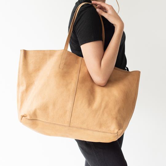 JUJU & CO Unlined Leather Tote Natural bag - Zabecca Living