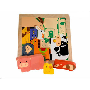 KIDDIE CONNECT Chunky Wooden Farm Animal Puzzle TODDLER (1-3 Yrs) - Zabecca Living