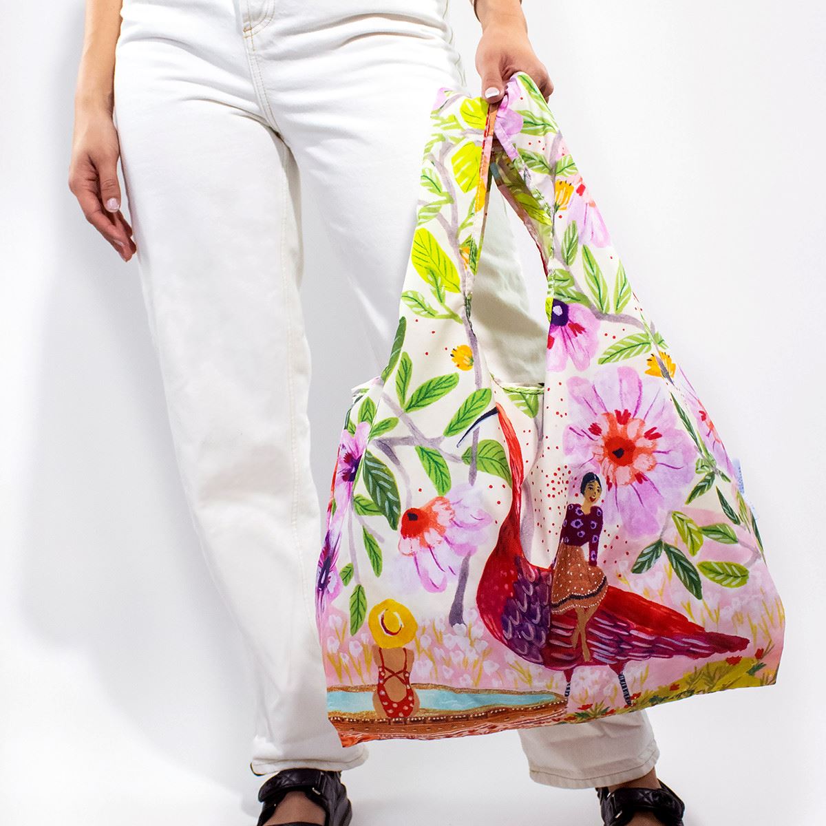 KIND BAG Reusable Bag - Medium Roeqiya Fris Red Bird SHOPPING BAG - Zabecca Living