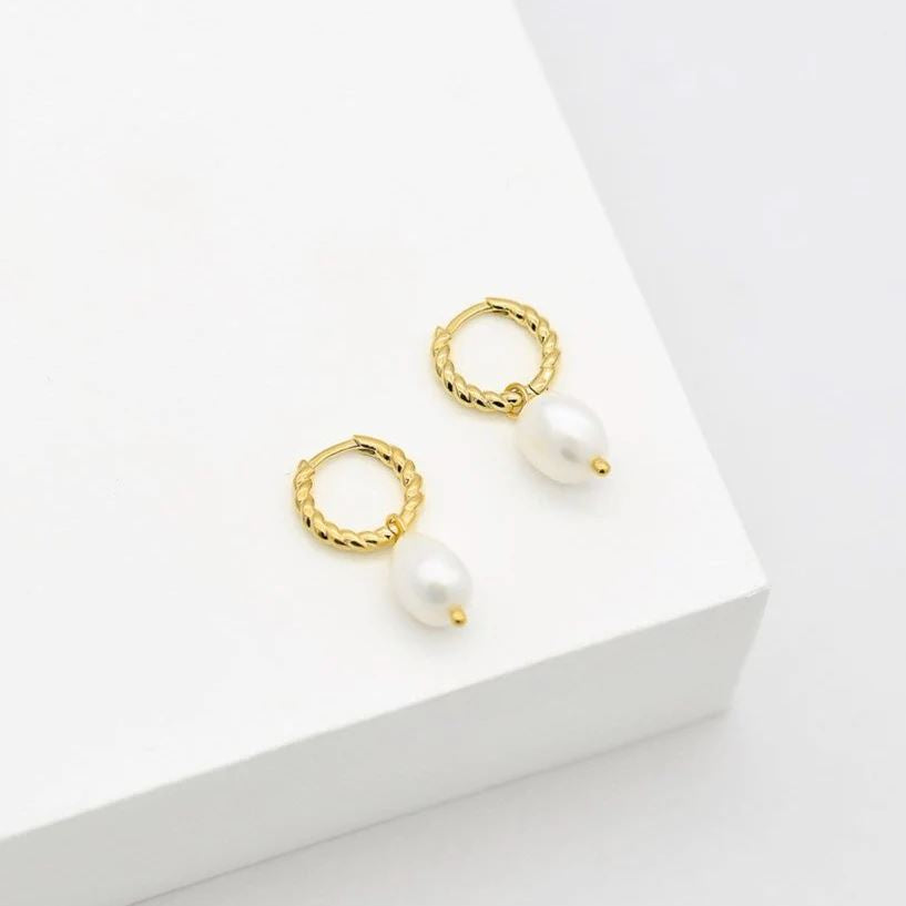 LINDA TAHIJA Baroque Pearl Rope Huggie Earrings - Gold Plated Earrings - Zabecca Living