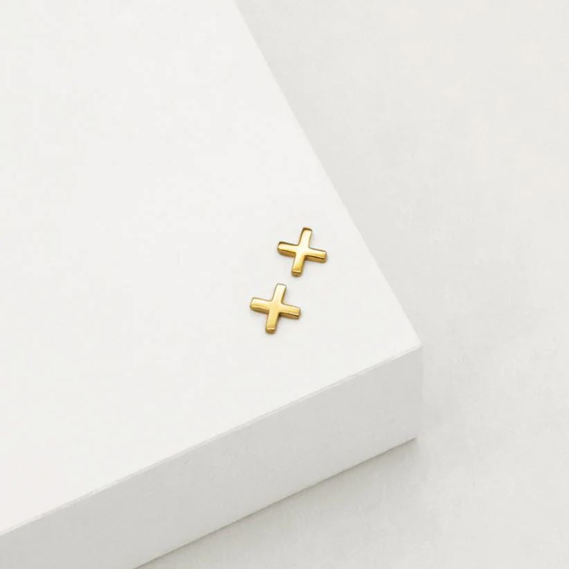 LINDA TAHIJA Cross Stud Earrings - Gold Plated Earrings - Zabecca Living
