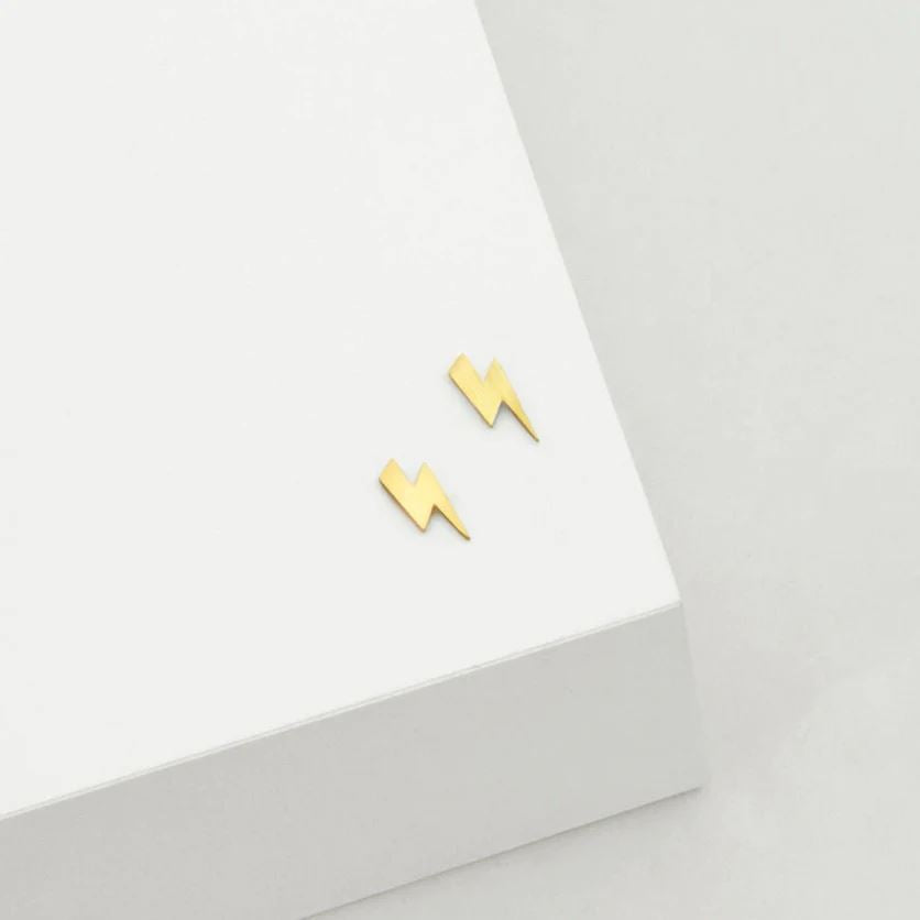 LINDA TAHIJA Lightening Bolt Stud Earrings - Gold Plated Earrings - Zabecca Living