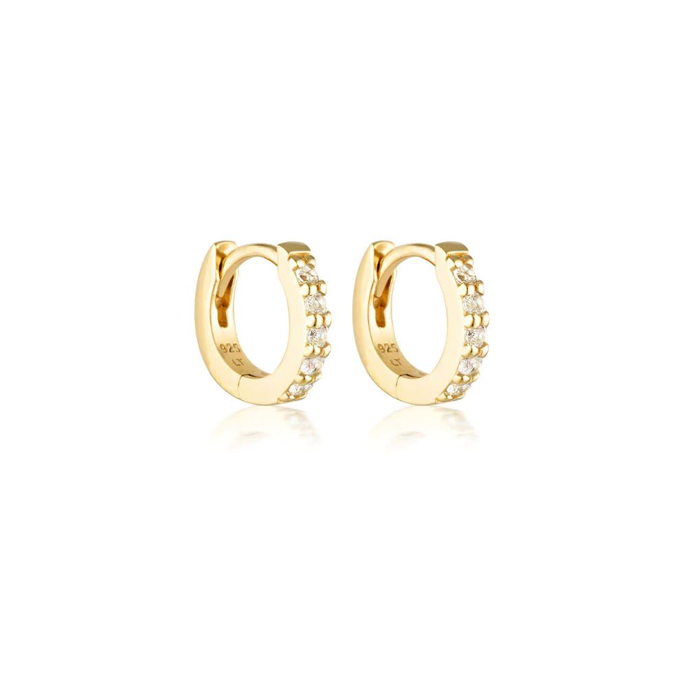 LINDA TAHIJA Mini Alpha Huggie Earrings - Gold Plated White Topaz Earrings - Zabecca Living
