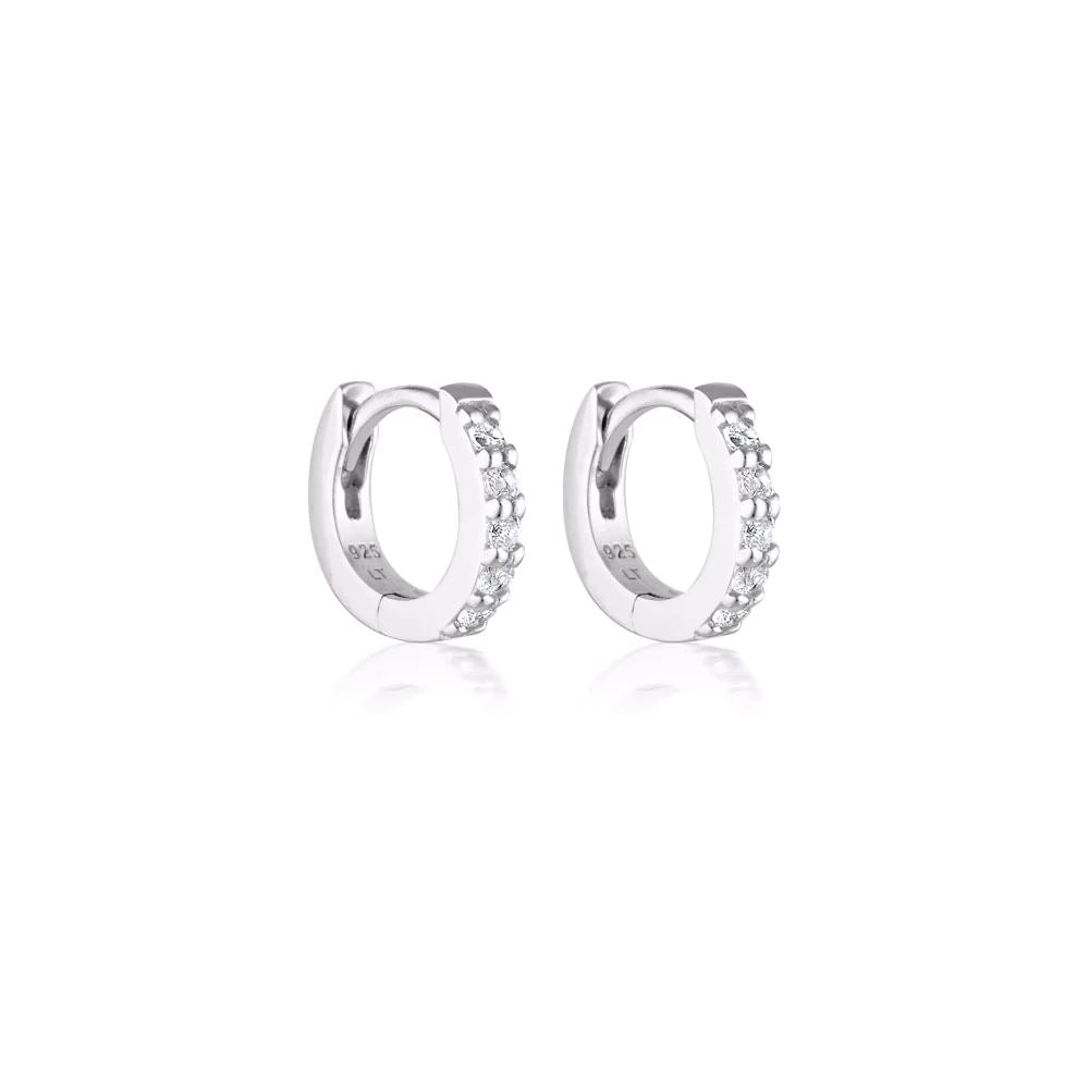 LINDA TAHIJA Mini Alpha Huggie Earrings - Sterling Silver White Topaz Earrings - Zabecca Living