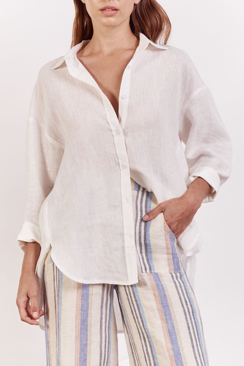 LITTLE LIES Boyfriend Shirt - Ivory Shirts &amp; Blouses - Zabecca Living