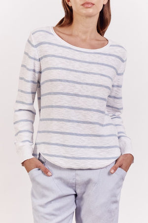 LITTLE LIES Nellie Stripe Top - Blue Jumpers + Knitwear - Zabecca Living