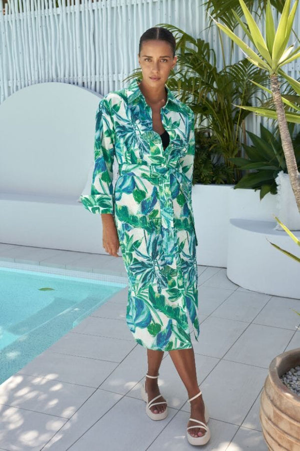 Little Lies | Penolope Shirt Dress - Green Leaf