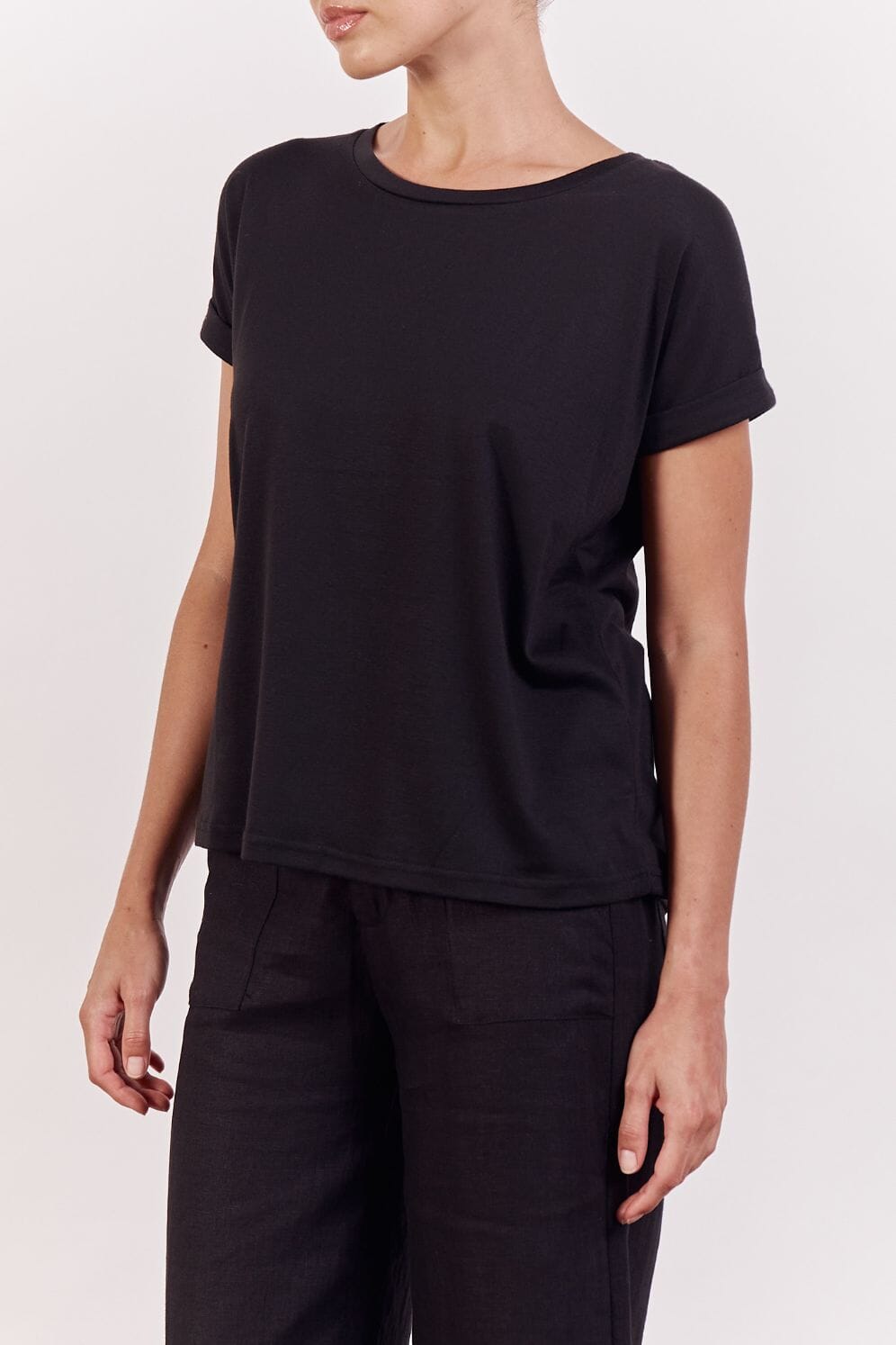 LITTLE LIES Roll Sleeve Tee - Black Tee - Zabecca Living