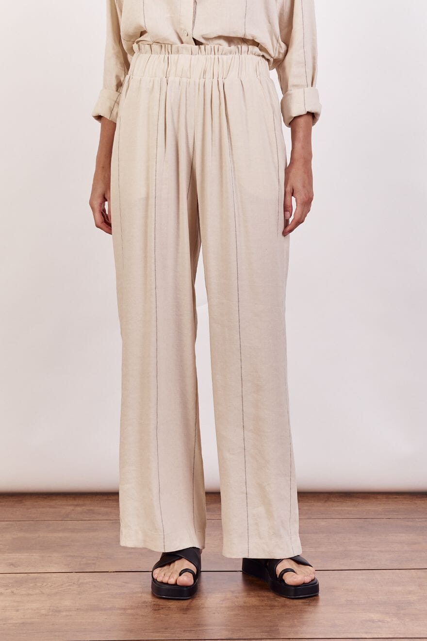 LITTLE LIES The Ainsley Pants - Beige Pinstripe PANTS - Zabecca Living