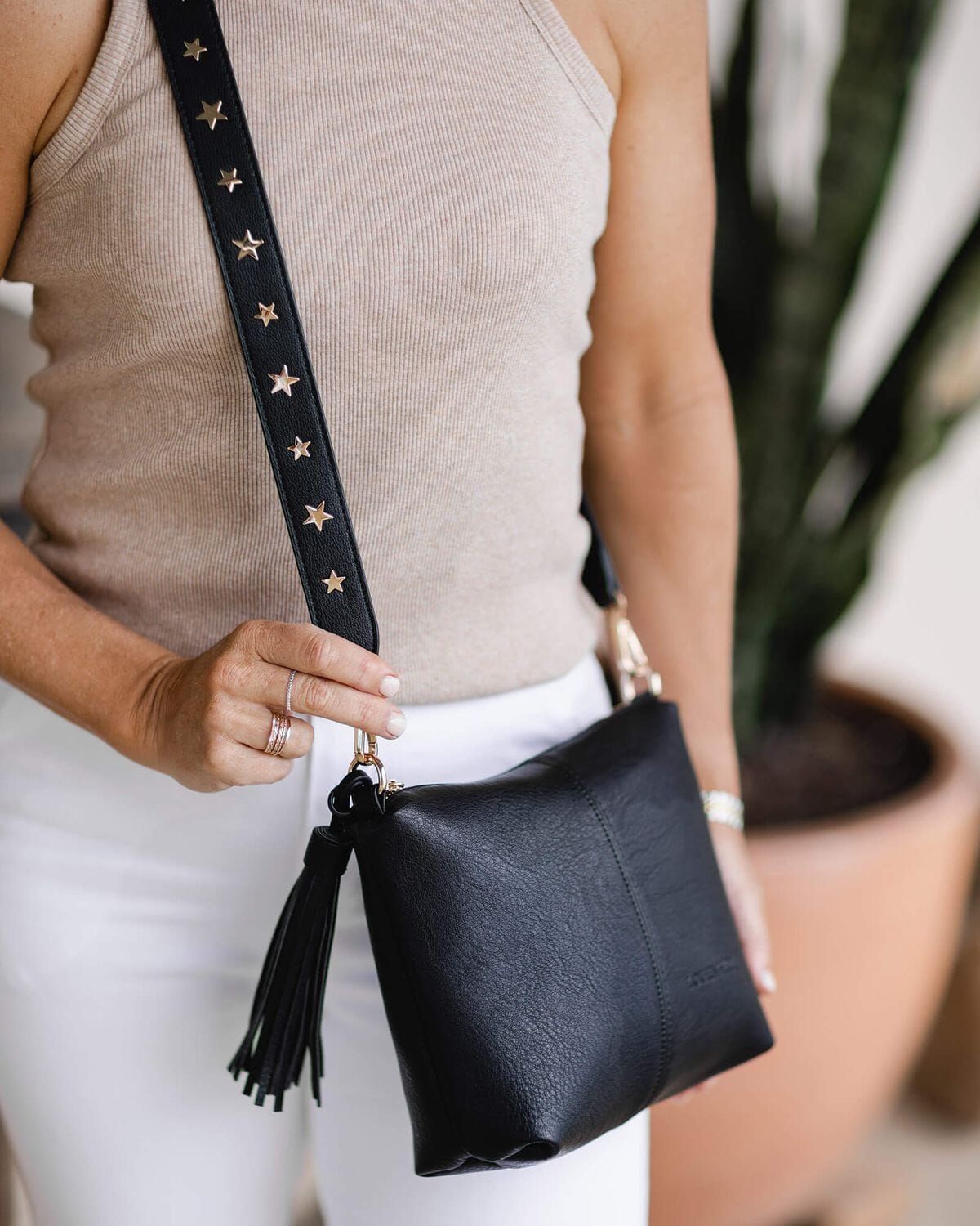 LOUENHIDE Apollo Gold Star Guitar Strap - Black HANDBAG - Zabecca Living