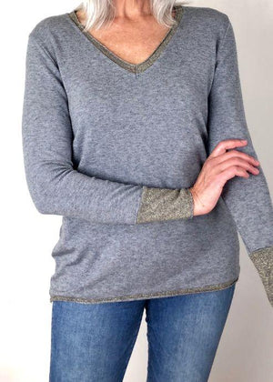 LOVE FROM ITALY Soft Jumper V Neck - Silver Jumpers - Zabecca Living