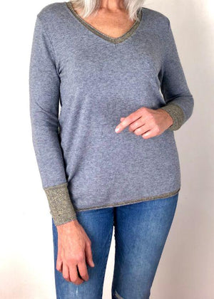 LOVE FROM ITALY Soft Jumper V Neck - Silver Jumpers - Zabecca Living
