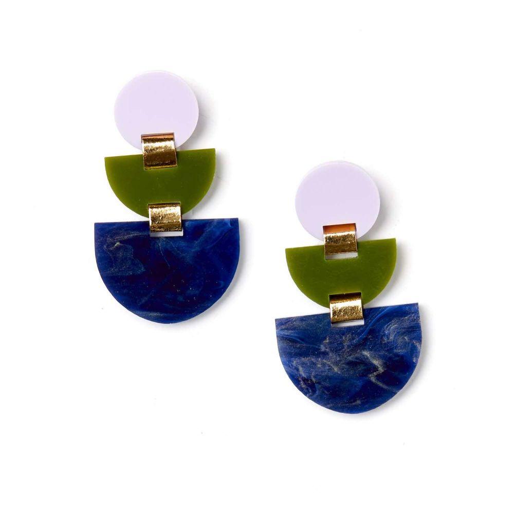 MARTHA JEAN Boat Earrings - Lilac/Olive Earrings - Zabecca Living