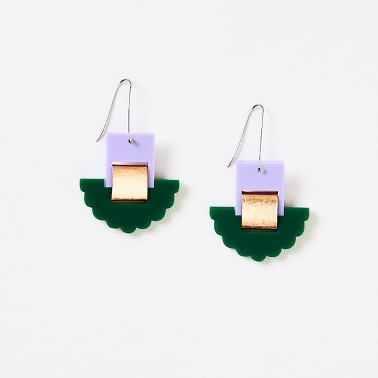 MARTHA JEAN Frill Earrings - Green/Purple Earrings - Zabecca Living