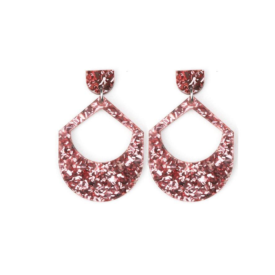 MARTHA JEAN Large Drop Earrings Earrings GLITTER PINK - Zabecca Living