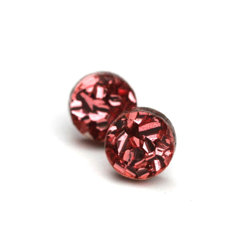 MARTHA JEAN Mini Circle Stud Earrings - Glitter Pink Earrings - Zabecca Living