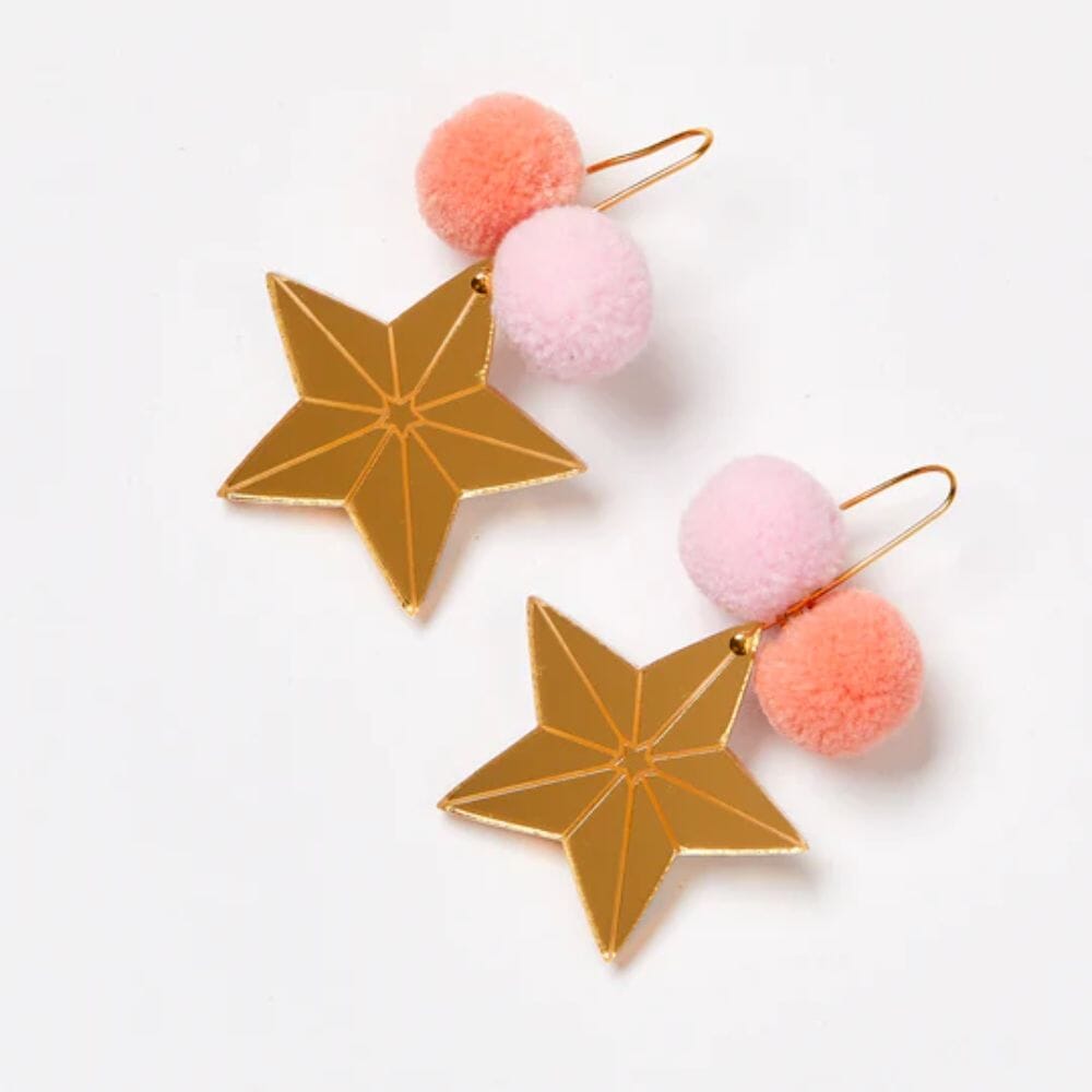 MARTHA JEAN Star Pom Pom Earrings - Gold Earrings - Zabecca Living