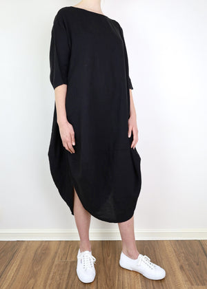MONTAIGNE Scallop Linen Dress - Black Dress - Zabecca Living