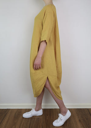 MONTAIGNE Scallop Linen Dress - Mustard Dress - Zabecca Living