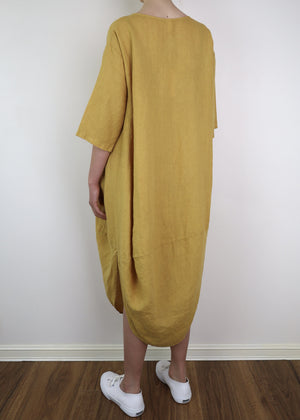MONTAIGNE Scallop Linen Dress - Mustard Dress - Zabecca Living
