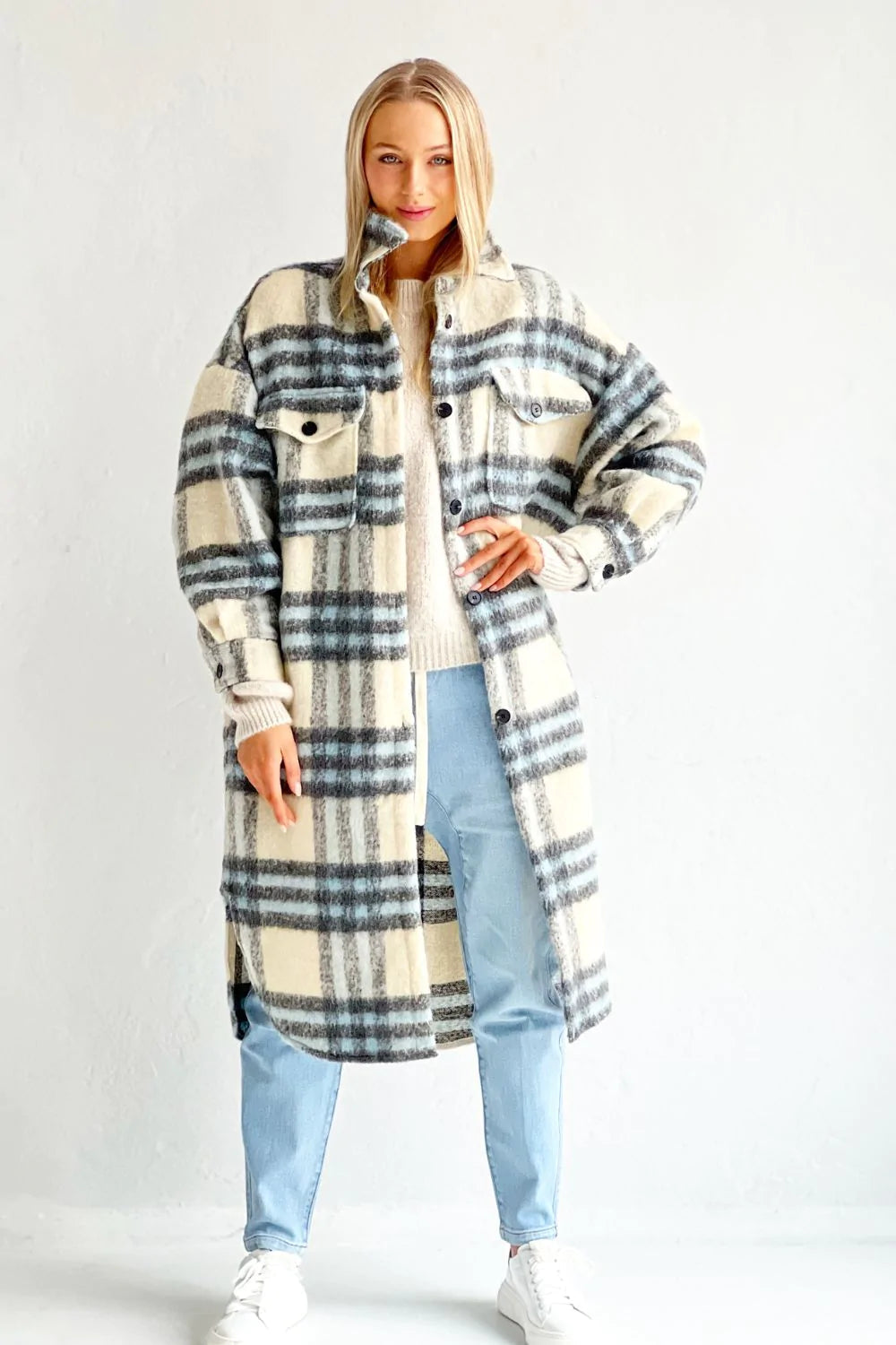 MOSK MELBOURNE Stirling Jacket - Pale Blue and Cream Jackets + Coats - Zabecca Living