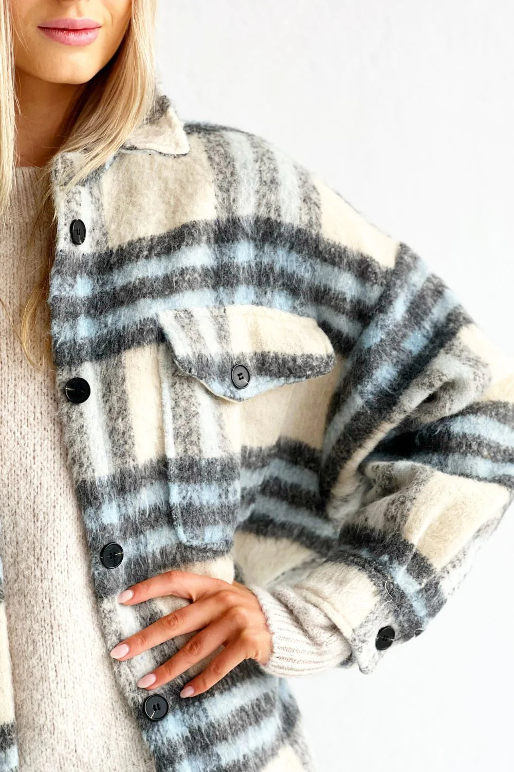 MOSK MELBOURNE Stirling Jacket - Pale Blue and Cream Jackets + Coats - Zabecca Living