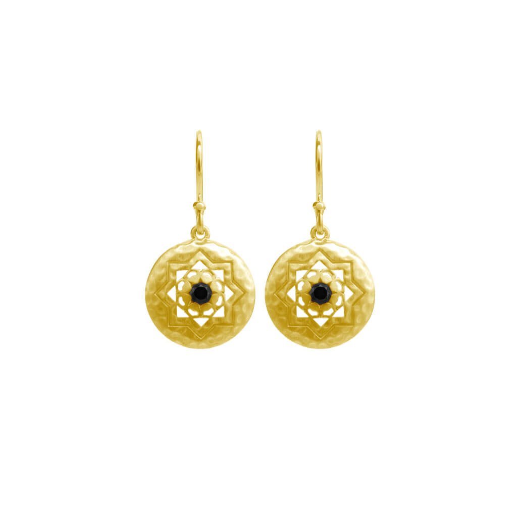 MURKANI Andalusia Small Hanging Earring Black Spinal Stone - 18KT Yellow Gold Plate Earrings - Zabecca Living